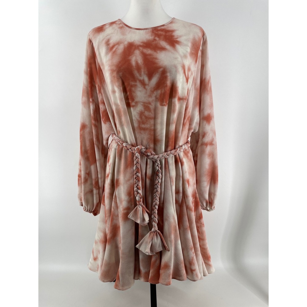 Gianni Bini Tie Dye Mini Dress Womens Medium Terracotta Cream Boho Artsy Hippie